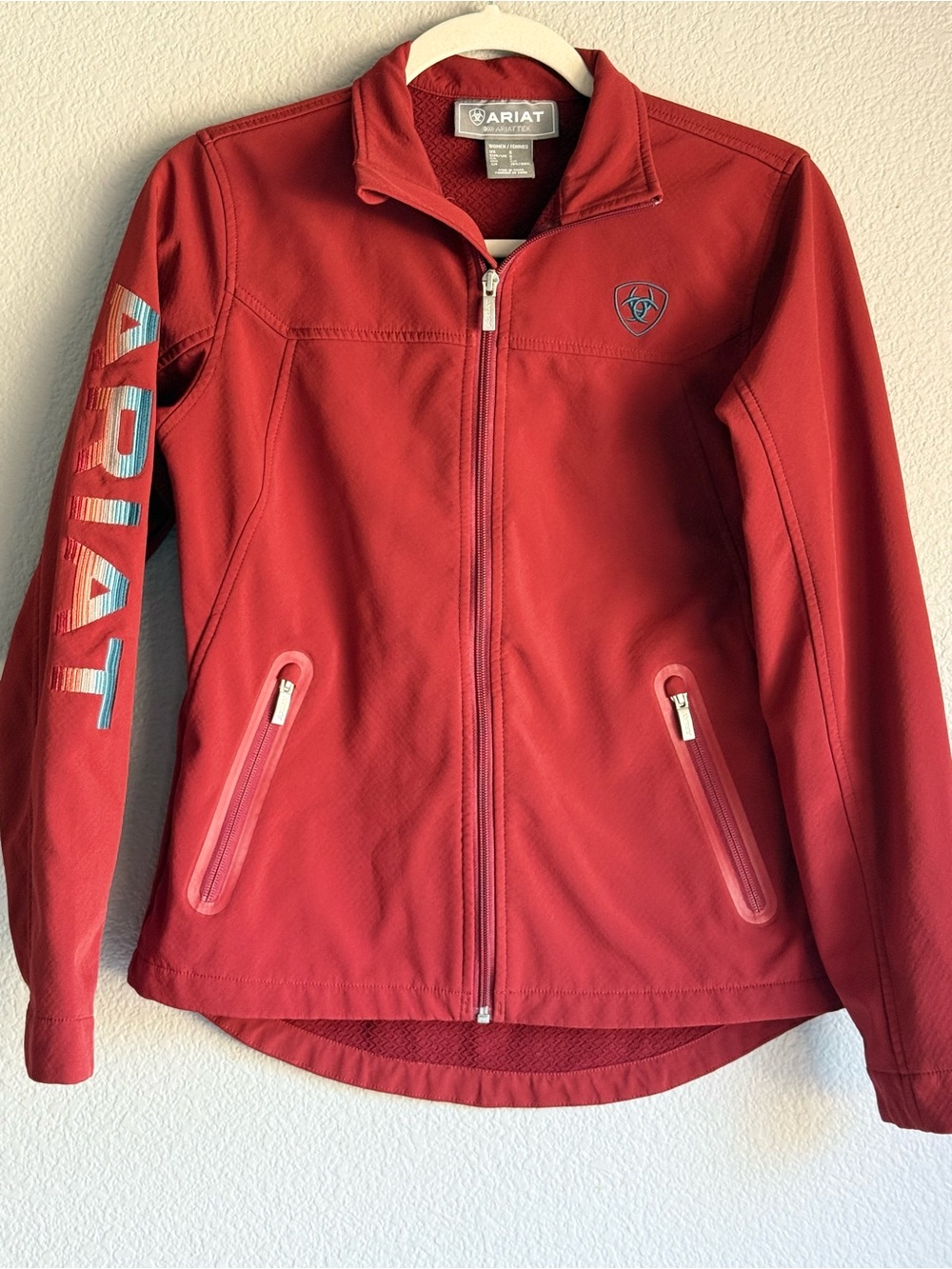 Ariat Red Full-Zip Softshell Jacket with Logo Sleeve